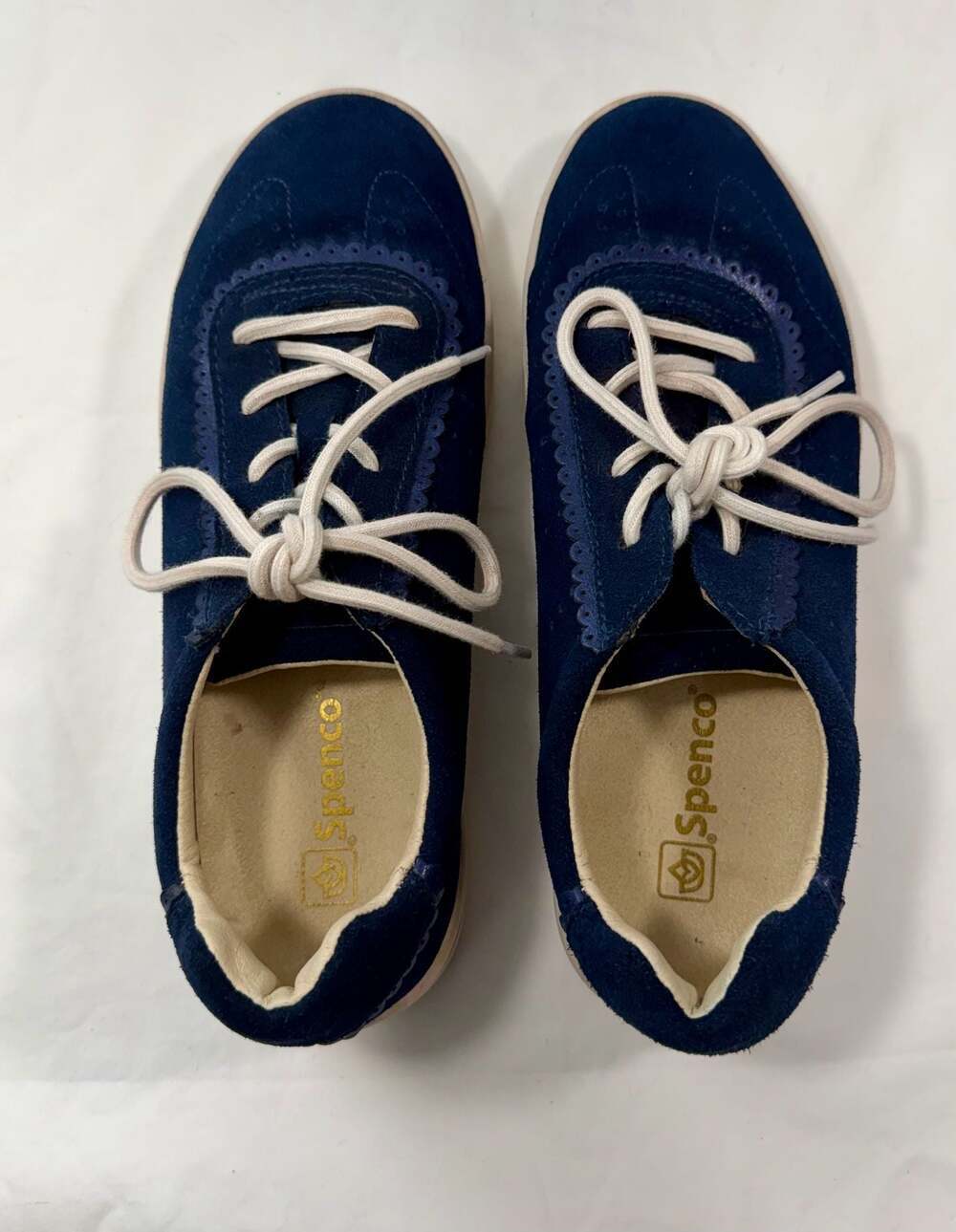 Spenco Women's Camden Suede Scalloped Lace Up Sneakers Peacoat Size 8B